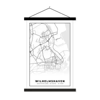 Produktbild von MuchoWow® Textilposter Wilhemshaven - Karte - Stadtplan 60x90 cm mit schwarzem Rahmen - Poster Wohnzimmer