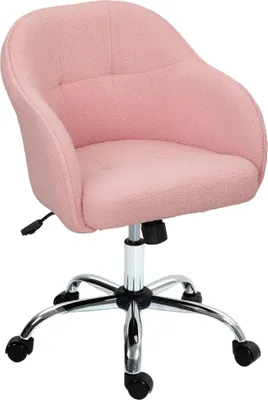 Produktbild von Ergonomischer Homeoffice Stuhl mit Wippfunktion, Teddy-Samtoptik in Rosa 56x61x86 cm, Bürodrehstuhl mit Lordosenstütze