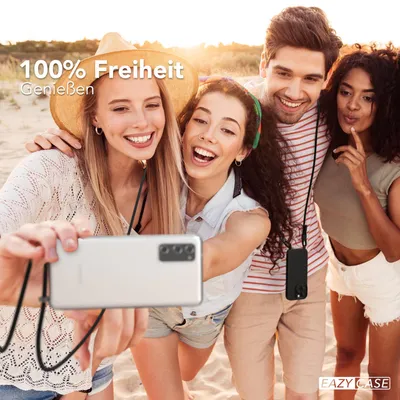 Produktbild von EAZY CASE Handykette für Samsung Galaxy S20, Clear Case aus Silikon, mit Umhängeband, abnehmbare Endstücke, Handyband in Schwarz