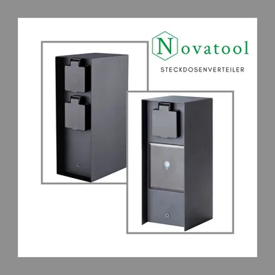 Produktbild von Novatool 4x Steckdosensäule 3-fach Anthrazit Edelstahl eckig IP44 Smart-Home Steckdose Aussen Gartensteckdose Outdoor Steckdosensäule Garten Steckdosenturm (Elektro)