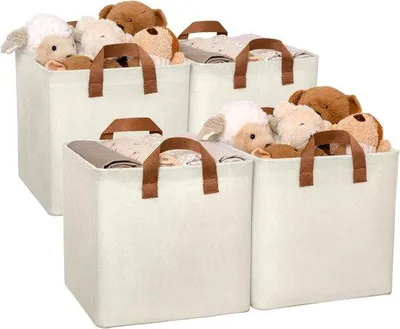 Produktbild von Famanu Aufbewahrungsboxen mit Metallrahmen und Griff - Set von 4 - Beige - 30x30x30 cm