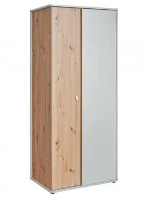 Produktbild von Zweitüriger Kleiderschrank RENI – Breite 84 cm, perlgrau / Artisan-Eiche