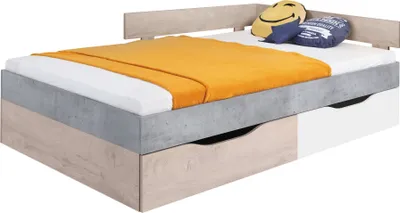 Produktbild von Furniture24 Bett Sigma SI - 16 mit 2 Schubladen Einzelbett Jugend und Kinderzimmer Taschenfederkernmatratze 120x200 cm Beton/Weiß Lux/Eiche