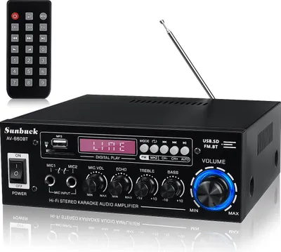 Produktbild von GLIME bluetooth 5.0 Stereo-Audio 2-Kanal-Verstärker Integrierter HiFi Verstärker Mit FM-Radio,Schwarz