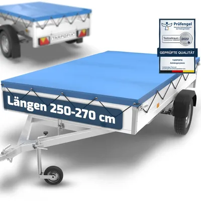 Obrázok produktu pre Tarpofix® plachta na príves 256 x 145 cm s lanom | PVC plachta | Zosilnená, vodotesná plachta Pongratz LPA 250/13 určená pre osobné automobily | Ideálne príslušenstvo a ochrana pre príves, zaisťujúce bezpečnú prepravu