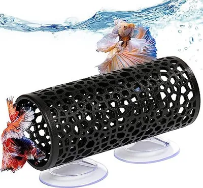 Produktbild von Abizoo Betta Aquarium Dekoration Höhle, Fischtunnel Panzer Safer Versteck kleiner Fische, Garnelenschwarz -Ornament Spiel Rastzubehör Höhle Höhle