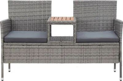 Immagine prodotto di panca da giardino a 2 posti con tavolino da tè 143 cm in poly rattan grigio