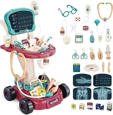 Produktbild von Arzt-Spielzeugset – Medizinwagen – Rollenspiel für Kinder – Inklusive 29 Zubehörteile – 425 x 32 x 58 cm – Weiß