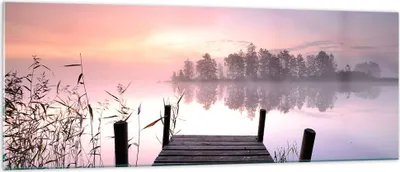Produktbild von Bilder auf glas - Morgen Sonnenaufgang Nebel See - 140x50cm - Glasbilder - Wandbilder - Kunstdruck - zum Aufhängen bereit - Wanddekoration aus Glas - Glas Bilder - Wandbild auf Glas - GAB140x50-2593