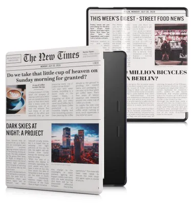 Produktbild von kwmobile Schutzhülle für Amazon Kindle Oasis 10. Generation Hülle - eReader Flip Case mit Auto Sleep Funktion - Newspaper mit Mehrfarbig Schwarz Sand