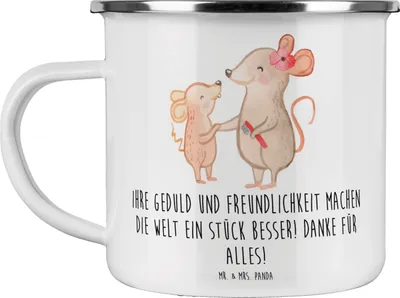 Produktbild von Mr. & Mrs. Panda Pott Erzieher-Dank - Weiß - Geschenk, Anerkennung, Kaffeepott, Haferl, handgefertigt, Danke sagen, Aufmerksamkeit, Fürsorge, Reisebecher, Hingabe, Geduld