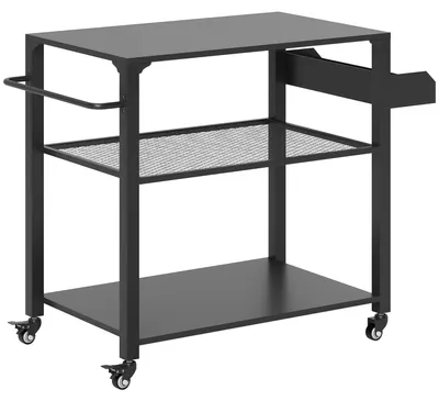 Produktbild von Outsunny Grillwagen 3-Etagen Servierwagen mit Arbeitsfläche Ablagen Räder, BBQ