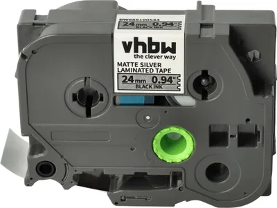 Produktbild von vhbw Schriftband-Kassette Ersatz für Brother AHe-M951, HGE-M951, HGEM951 für Etiketten-Drucker 8m x 24mm Schwarz auf Matt-Silber, Laminiert