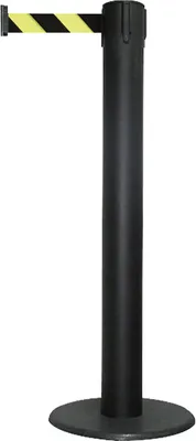 Produktbild von Gurt-Absperrpfosten GLA 85 schwarz, Stahl, 1000 mm Höhe, Gurt 9 m rot/weiß