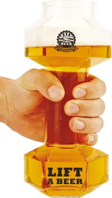 Produktbild von Winkee - Hantel Bierglas - 0,68 Liter Füllmenge I Bierglas lustig für Halbes Helles oder Pils I Muskelaufbau beim Biertrinken