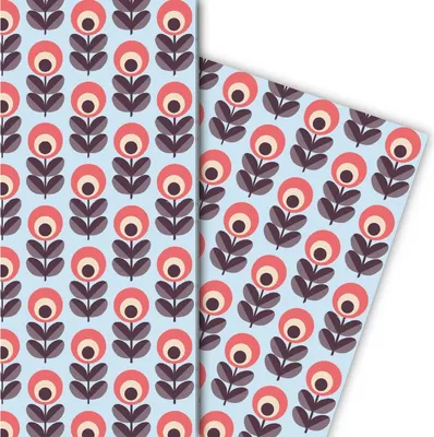 Produktbild von Cooles 70er Jahre Geschenkpapier mit Blumen auf hellblau - G5120, 32 x 48cm
