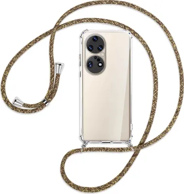 Produktbild von Handykette Backcover-Schutzhülle mit Band (Metall silberfarben) für Huawei P50 Pro - braun+beige