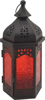 Image de Rebecca Mobili Lanterne en métal et verre noir et rouge, 32x16x14 cm