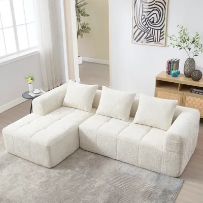 Immagine prodotto di LVHOM Divano angolare con funzione letto a L, divano letto con tasche laterali, 3 posti, divano da salotto, divano, divano letto, set di divani angolari imbottiti, beige
