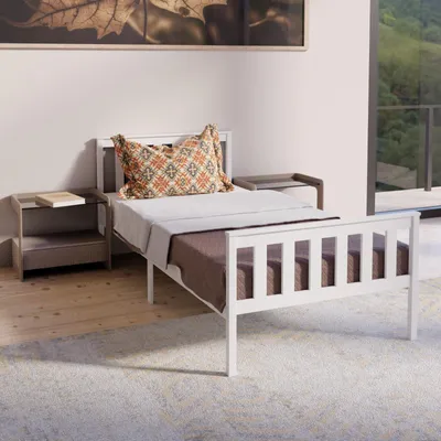 Produktbild von HAGO24 Kinderbett Jugendbett Spielbett 90x200cm Weiß Holz Kiefer Lattenrost Massiv Gästebett Bettgestell Einzelbett