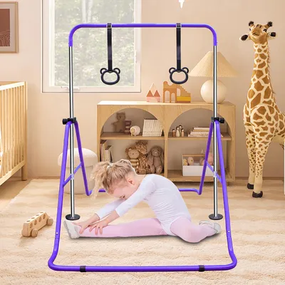 Image de OKWISH Barre Gymnastique Enfant Réglable et Télescopique avec Base Antidérapante, Fer, Violet