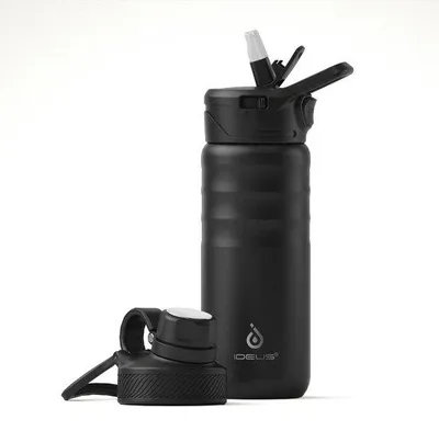 Produktbild von Isolerter Wasserflasche, 18 oz (540 ml), Edelstahl, doppelwandig, leckfreier Schraubverschluss, metallisch, schwarz