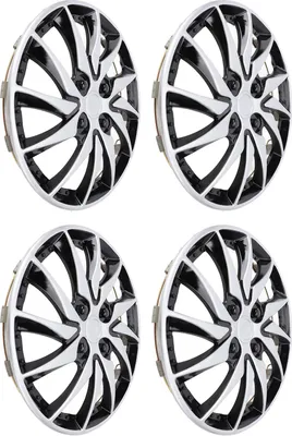 Image de 4 enjoliveurs de roue de 14 pouces, look élégant, remplacement des jantes de protection anti-rayures pour la Fiesta Escort, argent, noir
