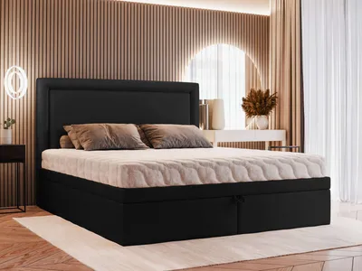 Produktbild von VALLH Polsterbett Bett 140x200 mit Matratze Schwarz Samt - Kontinentalbett mit lattenrost (Hanna Piano 17)