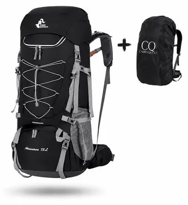 Produktbild von CarryQuest® - Campingrucksack 75L Nylon wasserabweisend Schwarz