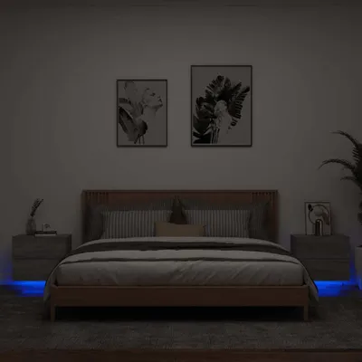 Produktbild von Wand-Nachttische mit LED-Leuchten 2 Stk. Grau Sonoma 836823