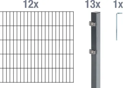 Immagine prodotto di Alberts 650711 Recinzione a doppia rete metallica come set completo di 26 pezzi, antracite, altezza 100 cm, lunghezza 24 m
