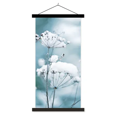 Produktbild von MuchoWow® Textilposter Schnee - Blumen - Winter - Zweige 40x80 cm mit schwarzem Rahmen - Wandemalerei