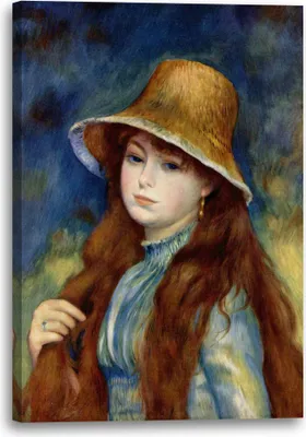 Produktbild von Leinwandbild (40x60cm): Pierre-Auguste Renoir - Mädchen mit Strohhut, echter Holz-Keilrahmen inkl. Aufhänger, handgefertigt in Deutschland
