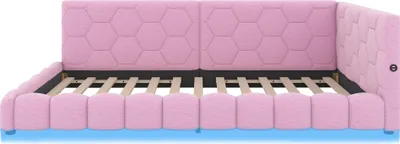 Produktbild von Flieks Polsterbett 90x200cm mit USB, Schlafsofa mit Lattenrost, Tagesbett Daybett Jugendbett mit LED, Gästebett Sofabett Einzelbett, Samt, Rosa