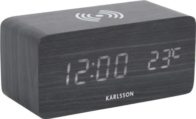 Produktbild von Karlsson - Wecker Block w. Phone Charger LED - Schwarz - 7.4x15x7.1cm
