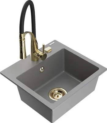 Produktbild von Mexen Milo 1-Becken-Granit-Spüle mit Mischbatterie Aster, Grau - 6505-71-73450-57-G