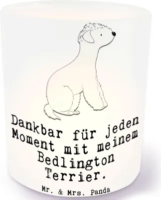Produktbild von Mr. & Mrs. Panda Kerzenhalter Bedlington Terrier Moment - Transparent - Geschenk, teelicht windlicht, Glas, Teelichthalter, aus