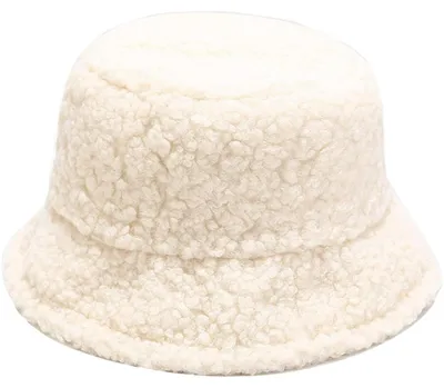 Immagine prodotto di Cappello a secchiello in pile da donna, color beige, con finiture in ecopelliccia, ideale per l'inverno