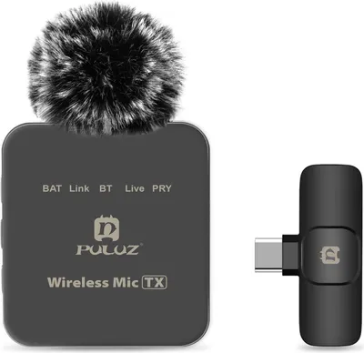 Produktbild von PULUZ PU646B Drahtloses Mikrofonsystem mit 1 Empfaenger und 1 Sender, 10 m uebertragungsreichweite, integrierter Akku-Ersatz fuer Android-Telefone, Computer, Laptop, Kamera fuer Live-Streaming, Interview, Vlog