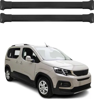 Image de Barres de Toit Transversales pour Peugeot Partner 2018-2021 Alu Noir ABE
