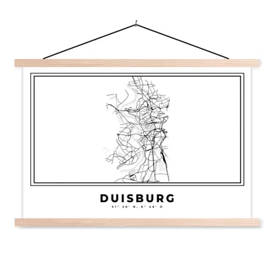 Produktbild von MuchoWow® Textilposter Schwarz und weiß - Deutschland - Karte - Stadtplan - Duisburg 60x40 cm mit holzfarbenen Rahmen - Bilder