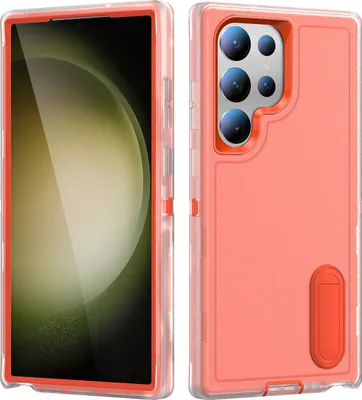Produktbild von Hülle für Samsung Galaxy S23 Ultra Hybrid Dreilagige Robust Stoßfest Schwerlast Schutzhülle mit Ständer Orange