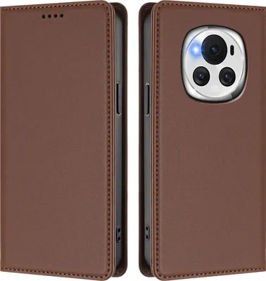 Image de Etui en cuir pour Honor Magic6, étui magnétique en cuirPolyuréthaneavec support Marron