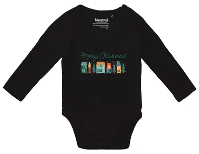Produktbild von Huuraa Baby Body Merry Christmas Weihnachtsdorf 62 Black  Baumwolle Fairtrade Langarmbody Geschenkidee