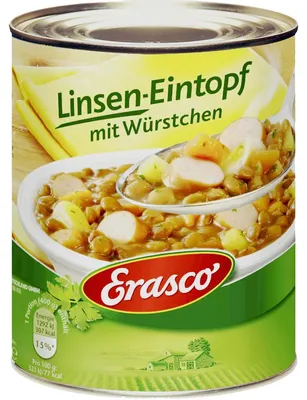 Zdjęcie produktu dla Erasco gulasz z soczewicy z kiełbasą dla całej rodziny 800g