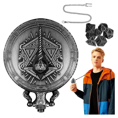 Produktbild von Taschenuhr-Würfel, kleines Würfelspiel – Polyeder-Würfelspielzeug mit tragbarem Würfelspiel im Taschenuhrgehäuse, Metall-Würfel-Set, Würfelzubehör