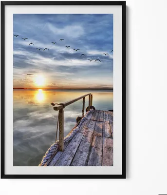 Produktbild von See bei Sonnenuntergang– Wandbild mit Rahmen – Gerahmtes Bild  – Wanddekoration – 70x100 cm –  Schwarz Rahmen