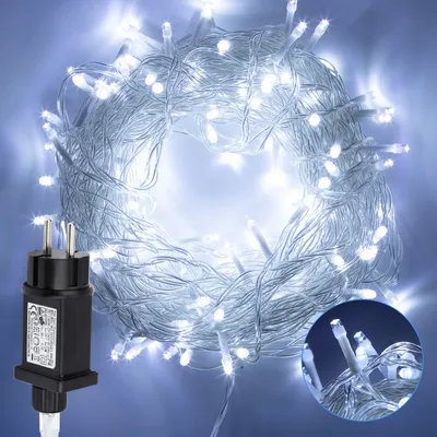 Produktbild von Peviasot 10M LED Lichterkette 100LEDs 8 Modi mit Memory Funktion, Weihnachten Party Garten Bedienung Funkelnder Sterneffekt Deko Transparent Kabel Kaltweiß