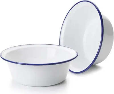 Immagine prodotto di Ciotola smaltata bianca con bordo blu 20 cm