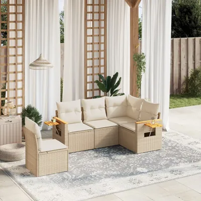 Produktbild von 5-tlg. Garten-Sofagarnitur mit Kissen Beige Poly Rattan 3259216